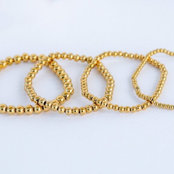 Waterproof Gold Bead Bracelets Set of 2 Stretch Stackable You Pick Sizes Jewelry - Picture 16 of 16